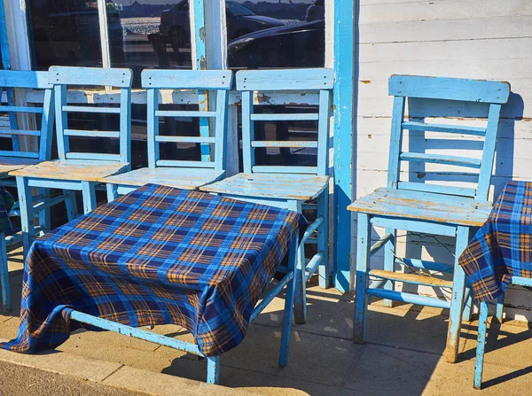 Tables Blue Chairs Mediterranean Terrace Tavern — Stock Photo, Image