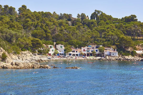 Palamos Girona Julio 2018 Personas Tomando Sol Cala Alguer Cove — Foto de Stock