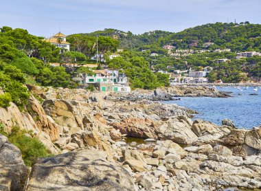 Calella de Palafrugell, İspanya - 15 Eylül 2018. Calella de Palafrugell 'den Les Llose del Canadell, Girona, Costa Brava, Katalonya, İspanya.