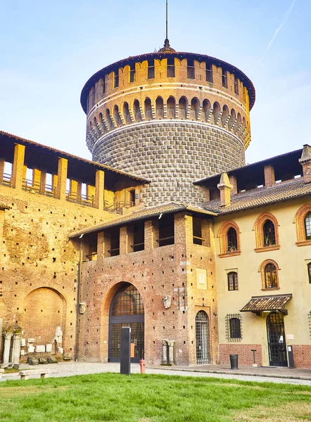 Torrione Del Carmine Πύργος Του Castello Sforzesco Κάστρο Των Σφόρτσα — Φωτογραφία Αρχείου