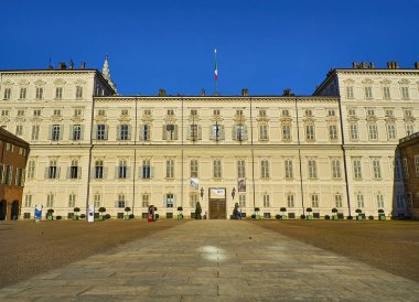 Torino, İtalya - 31 Aralık 2018. Ana cephe Turin Kraliyet Sarayı. Piazzetta Reale kare görüntüleyin. Turin, Piedmont, İtalya.