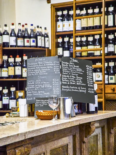 Turin Italy December 2018 Wine List Counter Italian Wine Bar — Stock Photo, Image