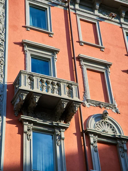 Neoclassical facade of an antique European building. Bergamo, Lombardy, Italy.