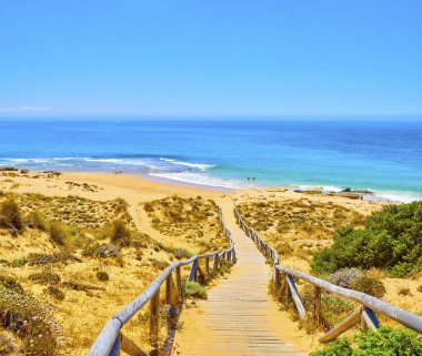 Cabo de Trafalgar Cape Doğal Parkı Plajı. Barbate, İspanya.