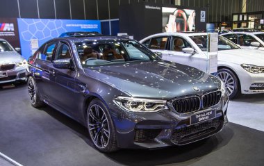 Bangkok, Thailand - August 22, 2018: BMW M5 model presented in Big Motor Sale 2018 clipart