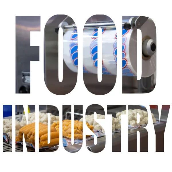 Lebensmittel Industrie Text Logo Grafik Design Mit Linearen Tablett Lebensmittel — Stockfoto