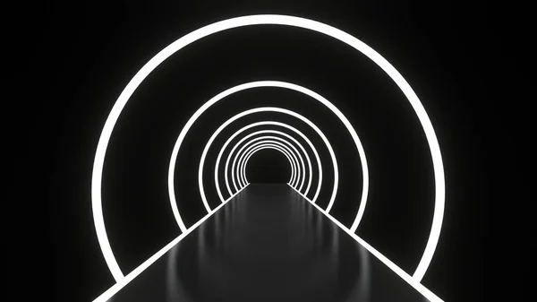 Abstract Background Glowing Lines Tunnel Neon Lights White Ring Portal — Stock Photo, Image