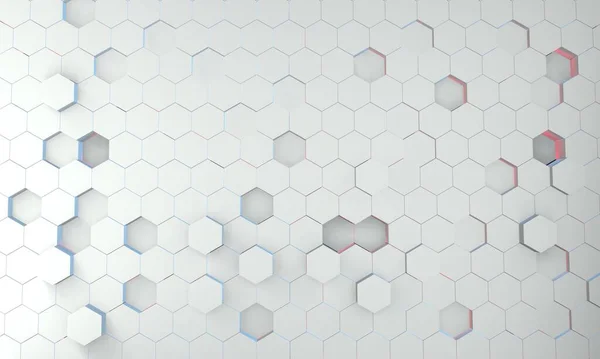 Hexagonal grid surface. Geometry pattern. Abstract white hexagon background. 3D rendering image