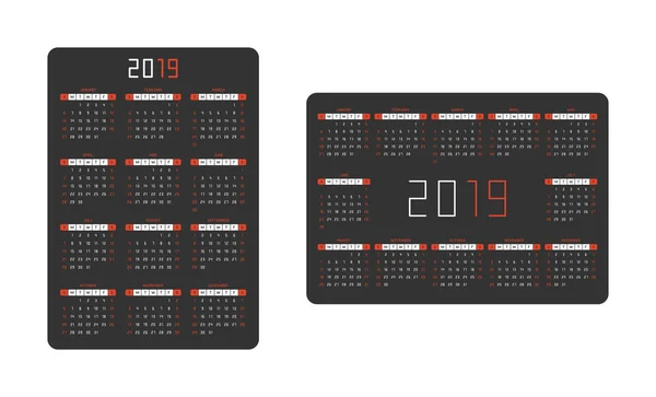 Карманный Календарь 2019 Вертикальный Горизонтальный Шаблон — стоковый вектор