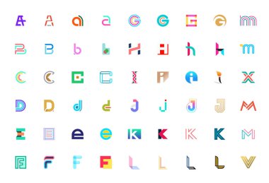 Soyut logoları koleksiyonu harflerle. Beyaz arka plan üzerinde izole