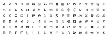 Soyut logolar mega toplama harflerle. Beyaz arka plan üzerinde izole