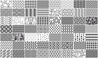Siyah ve beyaz kesintisiz geometrik desen mega toplama. Beyaz arka plan üzerinde izole