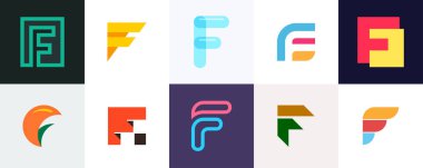 Mektup F logosu ayarlayın. Simgesi tasarım. Şablon öğeleri - vektör işareti topluluğu