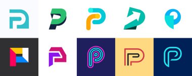 Mektup P logo ayarlayın. Simgesi tasarım. Şablon öğeleri - vektör işareti topluluğu