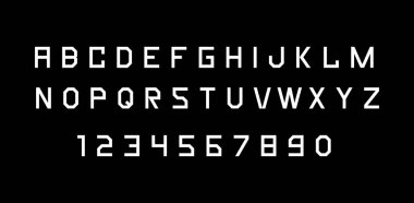 Beyaz yazı tipi ve alfabe. Siyah arka plan üzerine izole