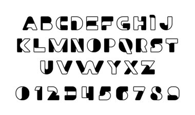 Siyah stilize modern yazı tipi ve alfabe. Beyaz arka plan üzerinde izole