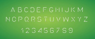 Parlak Neon Alfabe harf, rakam. Yeşil arka plan üzerinde izole