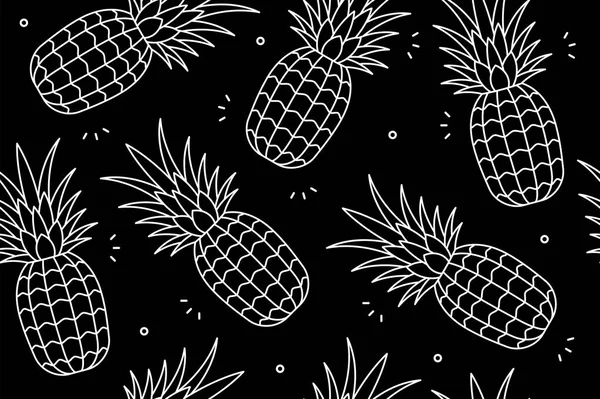 Ananas Nahtloses Muster Isoliert Auf Schwarzem Hintergrund — Stockvektor