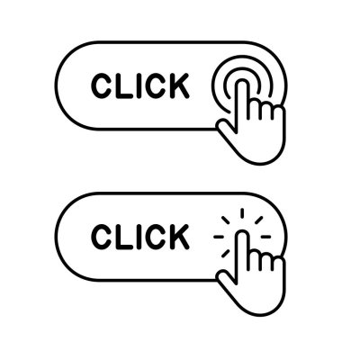 Set of Click here button with hand icon. Isolated on White background clipart