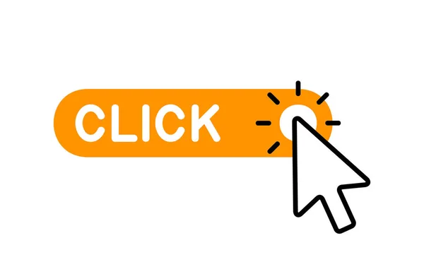 ここでカーソル アイコンが付いたボタンをクリックします 白い背景に分離 — ストックベクタ