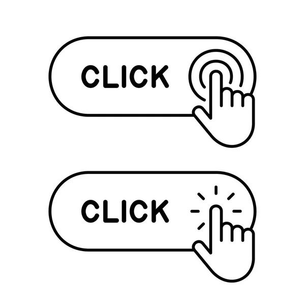 Conjunto Haga Clic Aquí Botón Con Icono Mano Aislado Sobre — Vector de stock