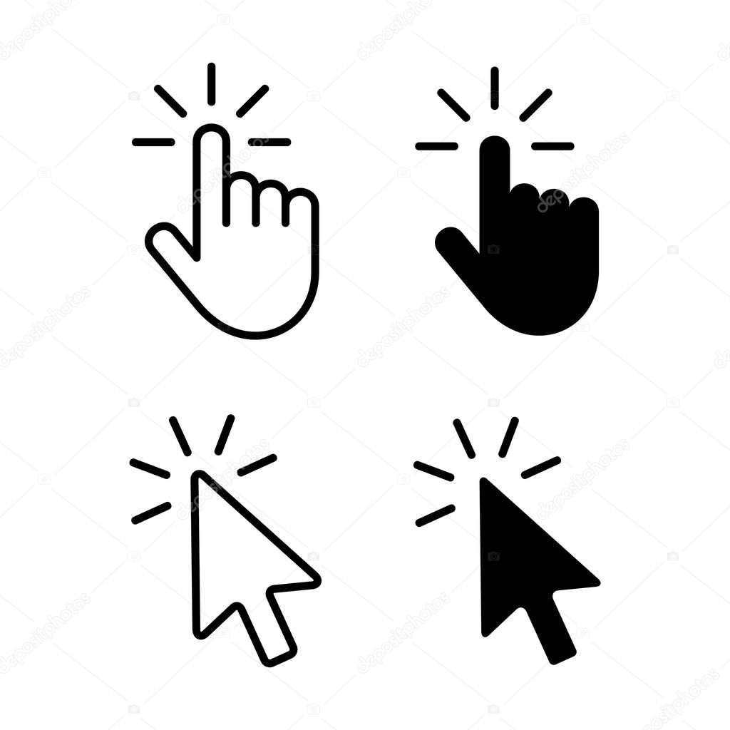Set of Hand Cursor icons click and Cursor icons click. Isolated on White background