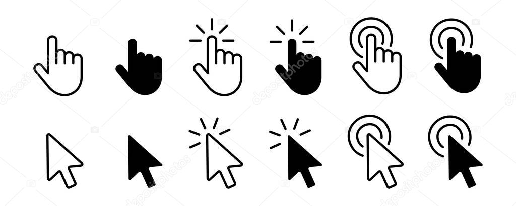 Set of Hand Cursor icons click and Cursor icons click. Isolated on White background