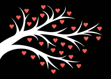 Soyut kalp ağaç. Sevgililer ağaç yürekleri. Siyah arka plan üzerinde izole