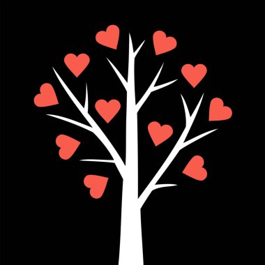 Soyut kalp ağaç. Sevgililer ağaç yürekleri. Siyah arka plan üzerinde izole