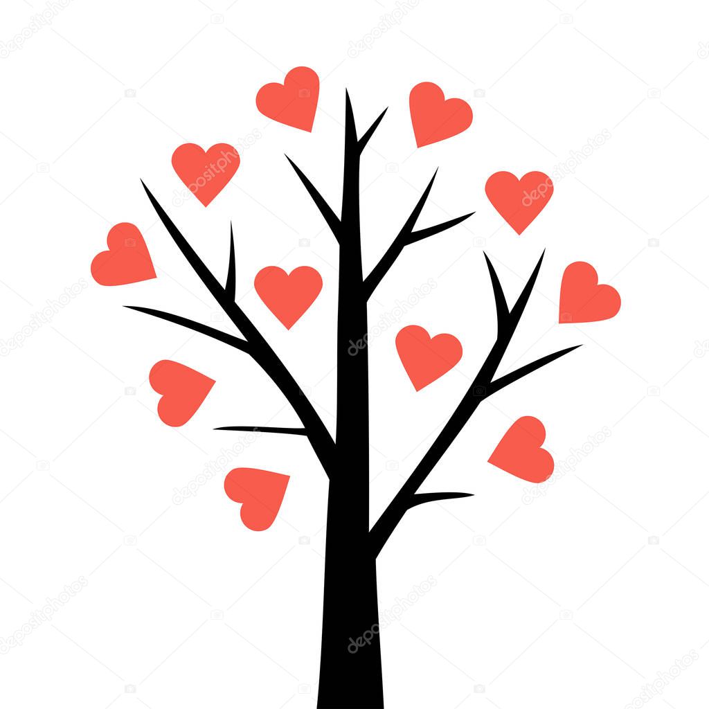 Abstract heart tree. Valentine tree with hearts. isolated on white background