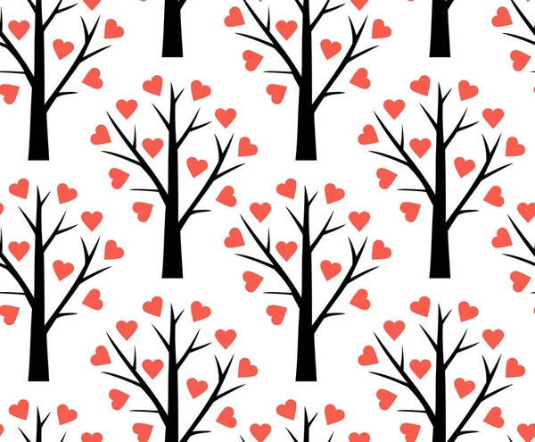 Seamless Pattern Abstract Heart Tree Valentine Tree Hearts Isolated White — Stock Vector