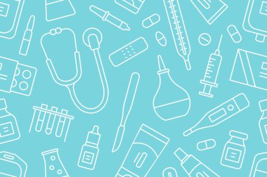 Sağlık ve tıp seamless modeli. üzerinde mavi arka plan izole