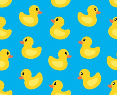 Sarı ördek ile Seamless modeli. üzerinde mavi arka plan izole