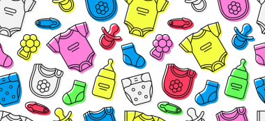 Bebek giysileri ile Seamless modeli. Beyaz arka plan üzerinde izole