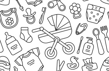 Bebek şeyler ile Seamless modeli. Beyaz arka plan üzerinde izole