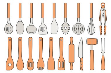 Mutfak eşyaları kümesi. Beyaz arka plan üzerinde izole