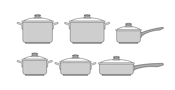 一套锅和平底锅 隔离在白色背景 — 图库矢量图片