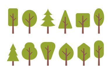 Ağaçlar kümesi. Beyaz arka plan üzerinde izole