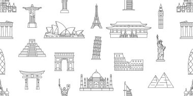 Dünya anıtlar ile Seamless modeli. Beyaz arka plan üzerinde izole