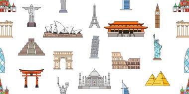 Dünya anıtlar ile Seamless modeli. Beyaz arka plan üzerinde izole