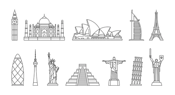 World Monuments Icons Isolated White Background — Stock Vector