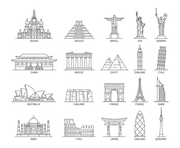 World Monuments Icons. isolated on white background