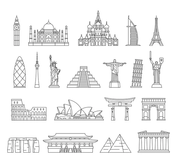 World Monuments Icons Isolated White Background — Stock Vector