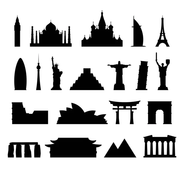 World Monuments Icons Isolated White Background — Stock Vector