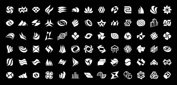 Sammlung Abstrakter Logos Geometrisch Abstrakte Logos Isoliert Auf Schwarzem Hintergrund — Stockvektor