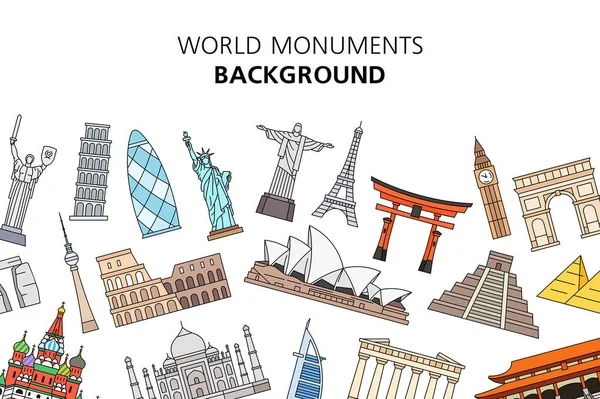 Monuments Monde Fond Isolé Sur Fond Blanc — Image vectorielle