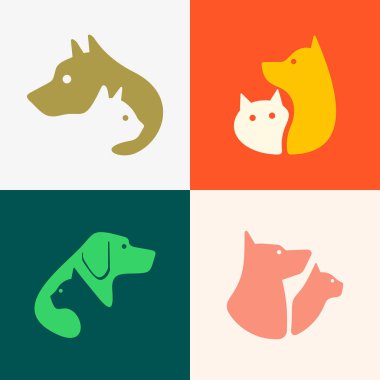 Köpek ve kedi logosu seti. Simge tasarımı. Şablon öğeleri