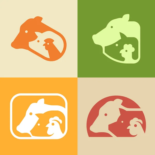 Conjunto Logotipo Animales Granja Diseño Iconos Elementos Plantilla — Archivo Imágenes Vectoriales