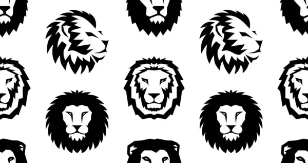 Patrón Sin Costuras Con Logo Lion Aislado Sobre Fondo Blanco — Vector de stock