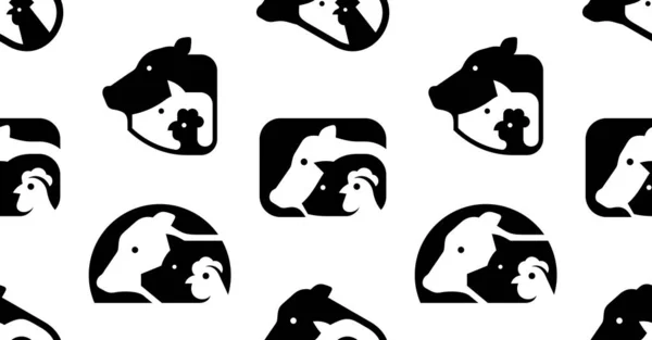 Бесшовный Рисунок Логотипом Фермерских Животных Изолированные Белом Фоне — стоковый вектор